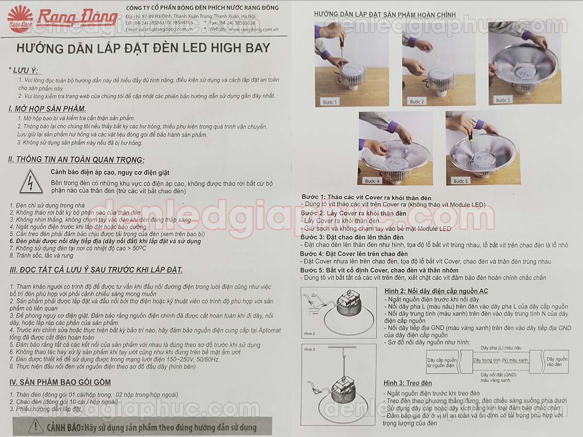 Hình ảnh hướng dẫn lắp đặt đèn highbay rạng đông
