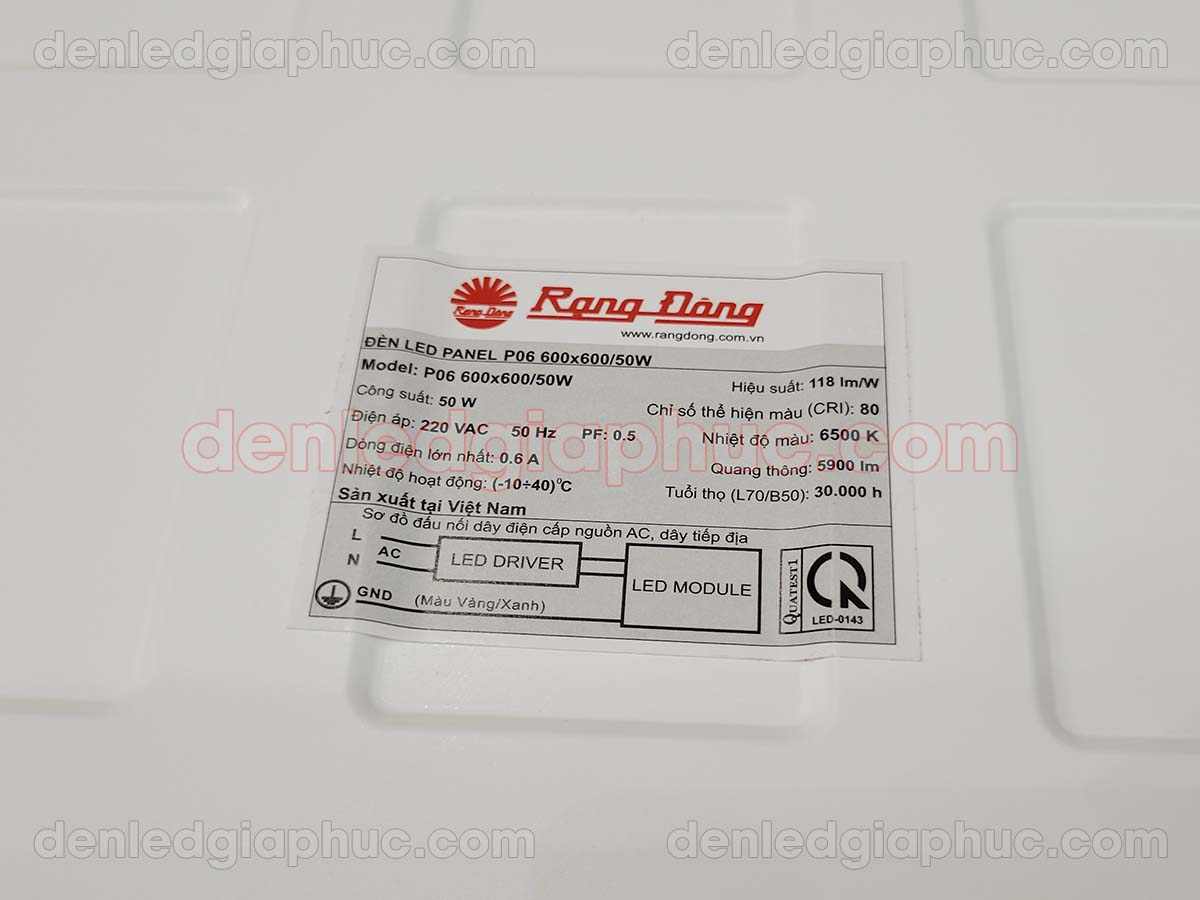 Hình ảnh tem nhãn thông số đèn panel P06