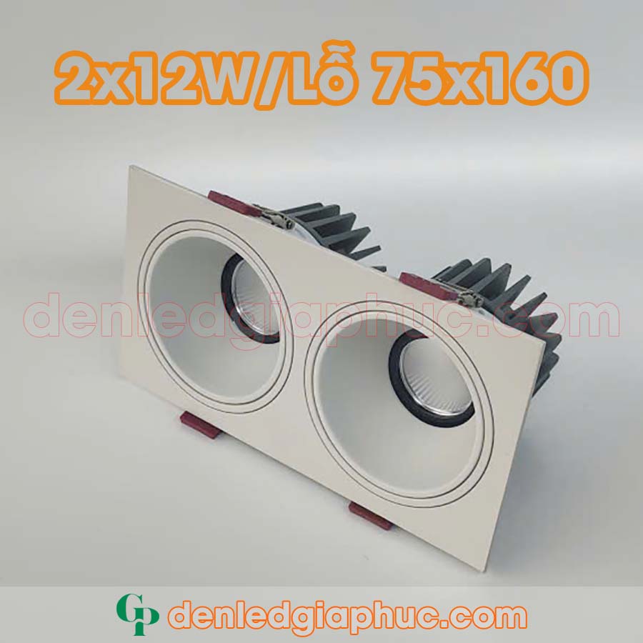 Đèn Spotlight đôi âm trần 2x12W chóa trắng
