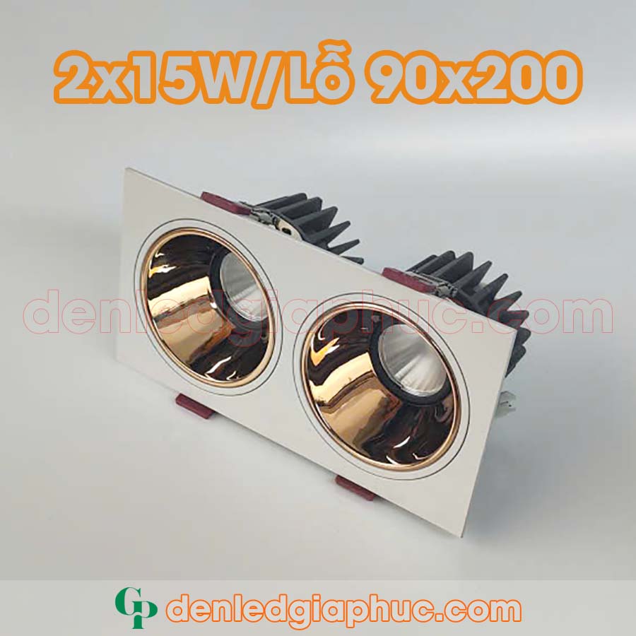 Đèn led Spotlight đôi âm trần 2x15W chóa vàng